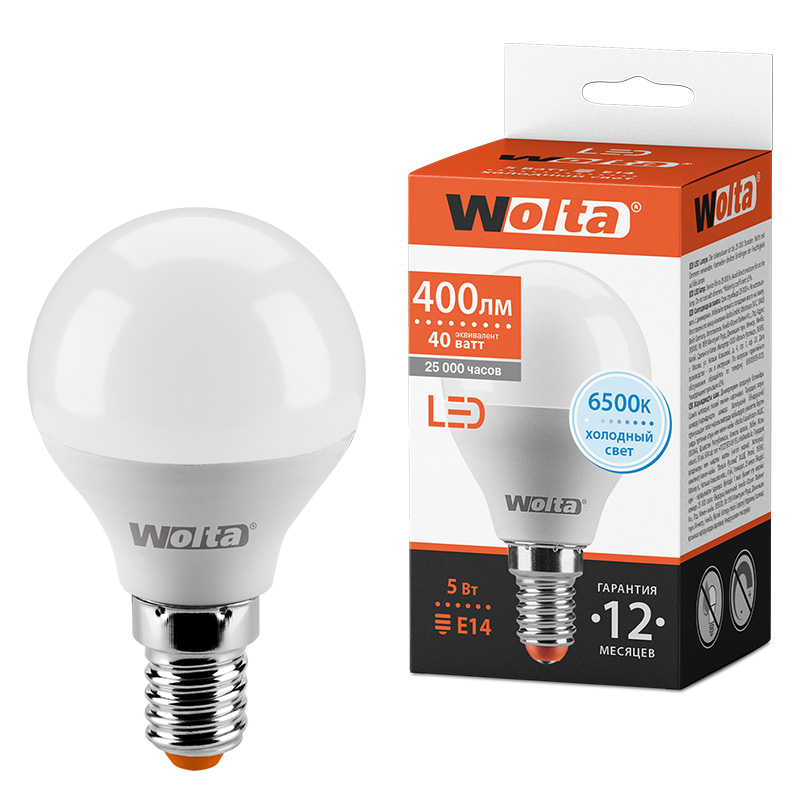 Светодиодная лампа WOLTA 25W45GL5E14 5Вт 6500K E14