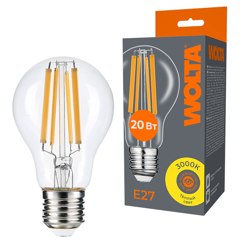 Светодиодная лампа WOLTA FILAMENT WF-A60-20W3KE27 20Вт 3000K Е27
