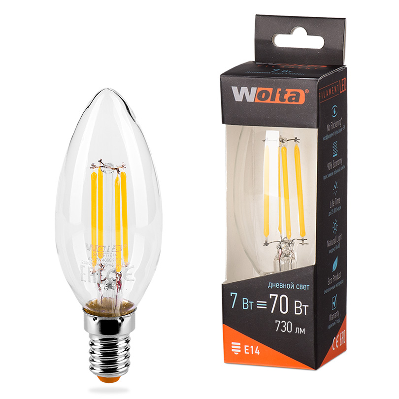 Светодиодная лампа WOLTA FILAMENT 25SCFT7E14 7Вт 4000K Е14