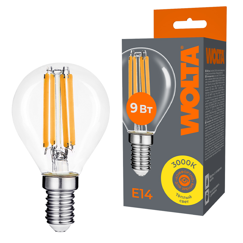 Светодиодная лампа WOLTA FILAMENT WF-G45-9W3KE14 9Вт 3000K Е14
