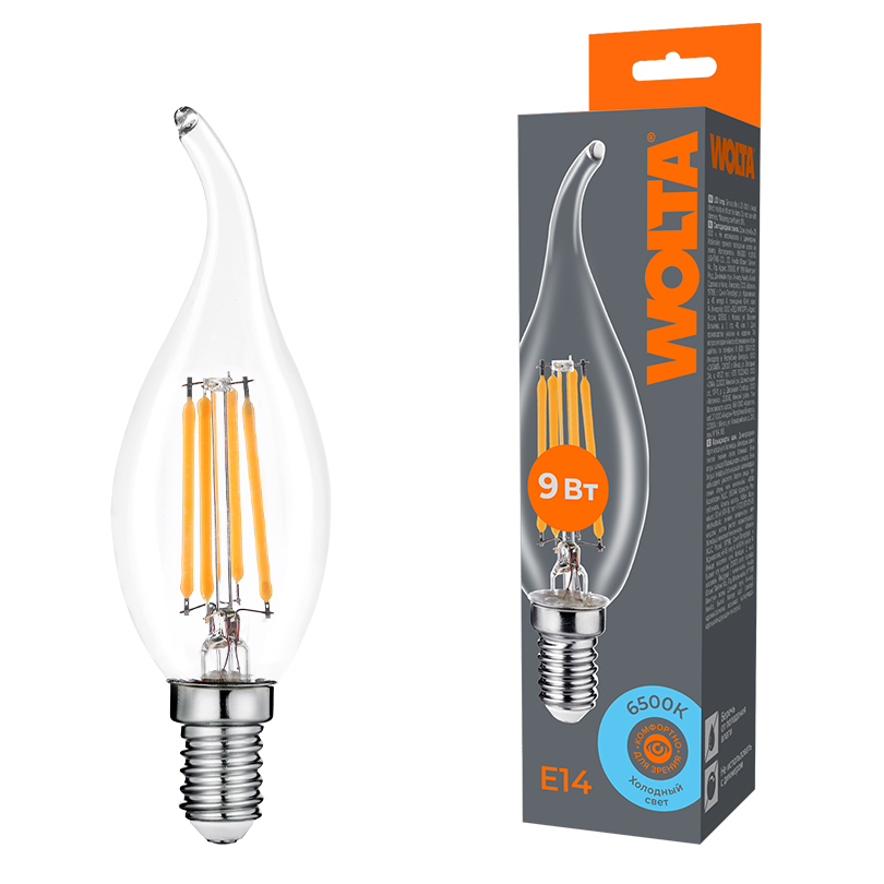 Светодиодная лампа WOLTA FILAMENT WF-CT35-9W6KE14 9Вт 6500K Е14