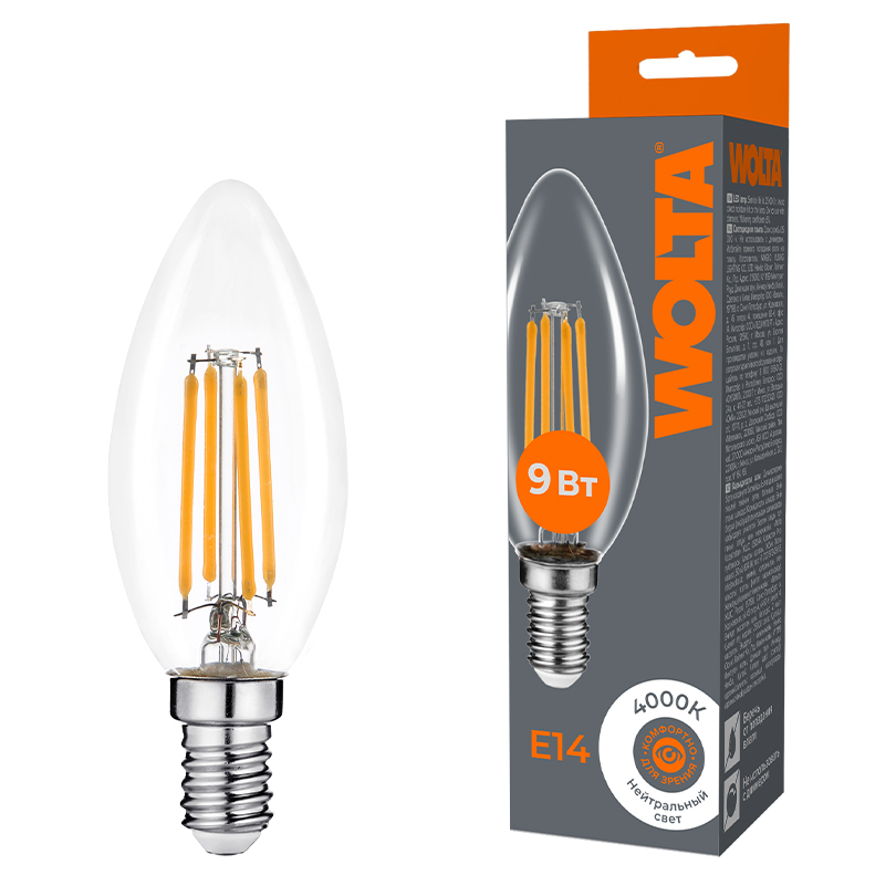 Светодиодная лампа WOLTA FILAMENT WF-C35-9W4KE14 9Вт 4000K Е14