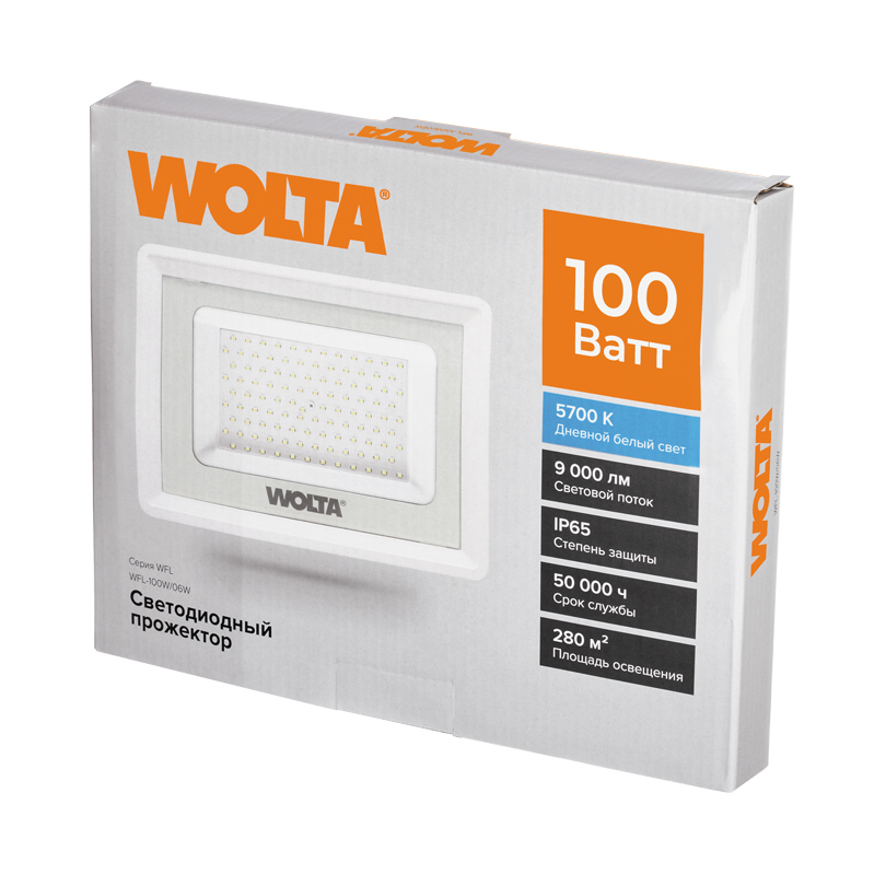 Светодиодный прожектор WOLTA WFL-100W/06W 100Вт 5700К IP65 9000лм белый