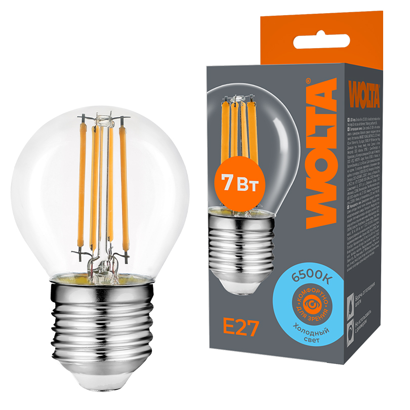 Светодиодная лампа WOLTA FILAMENT WF-G45-7W6KE27 7Вт 6500K Е27