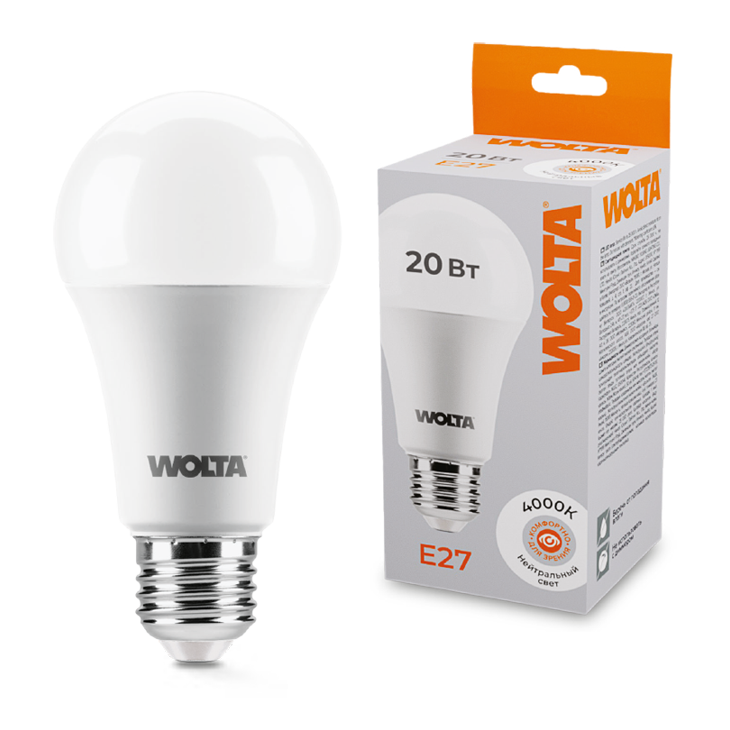 Светодиодная лампа WOLTA 25S65BL20E27 20Вт 4000К E27
