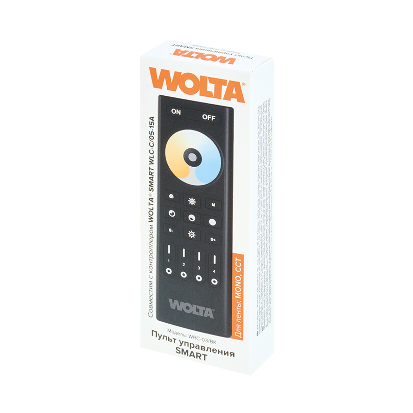 Пульт WOLTA SMART WRC-03/BK для лент MONO, CCT, 4 зоны IP20 2,4ГГц черный