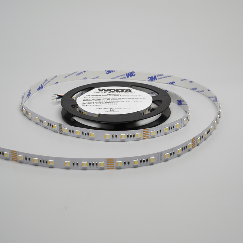 Светодиодная лента WOLTA WLS5050-16W/RGBWMIX/24H60-01 SMD5050 16Вт RGB-W MIX 3000-6500К 24В IP20 60 led/m