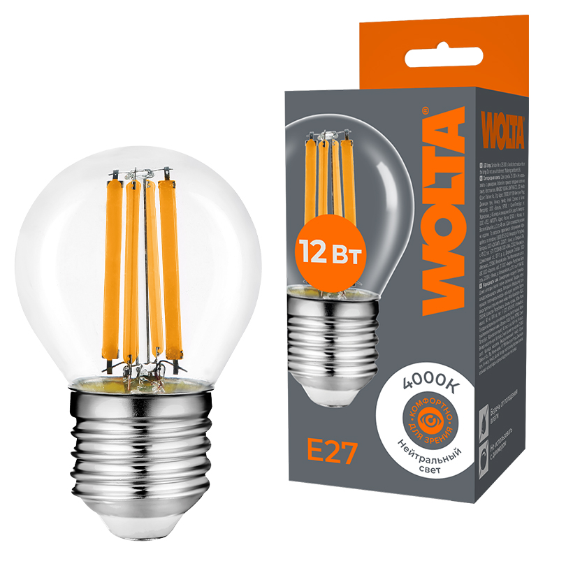 Светодиодная лампа WOLTA FILAMENT WF-G45-12W4KE27 12Вт 4000K Е27