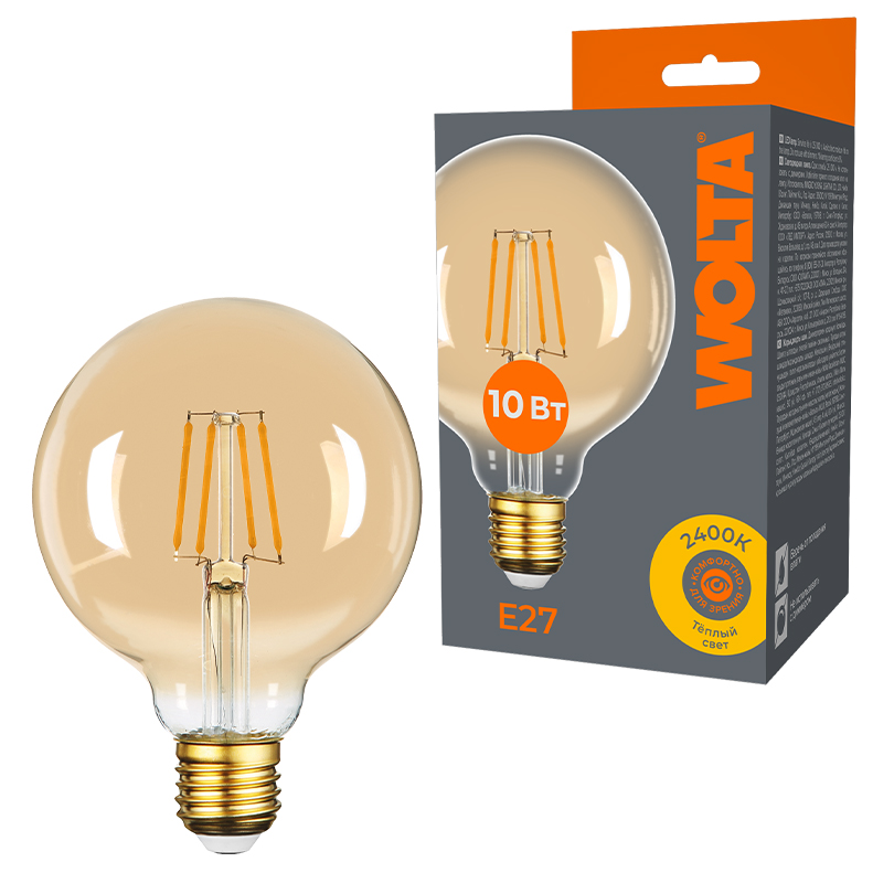 Светодиодная лампа WOLTA FILAMENT WF-G95-10W2.4KE27 10Вт 2400K Е27