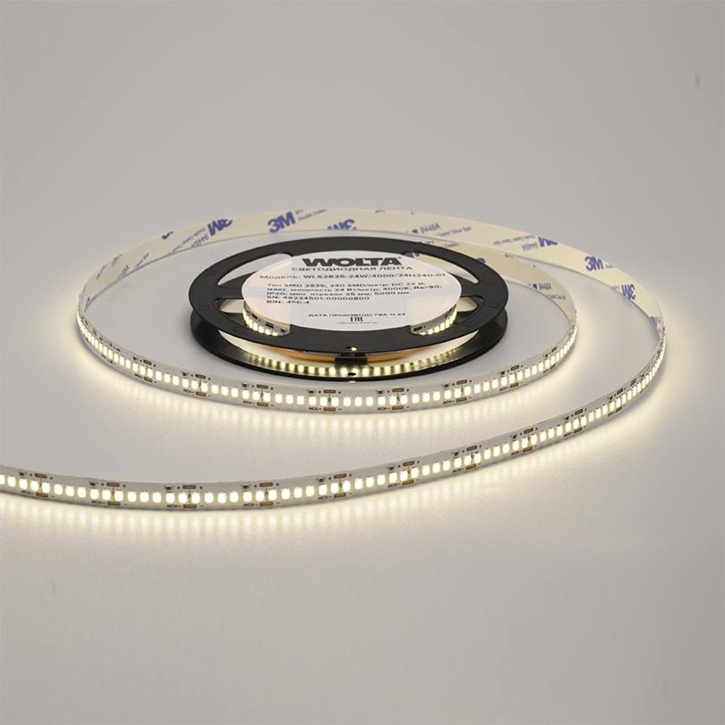 Светодиодная лента WOLTA WLS2835-24W/3000/12H240-01 SMD2835 24Вт 3000К 12В IP20 240 led/m