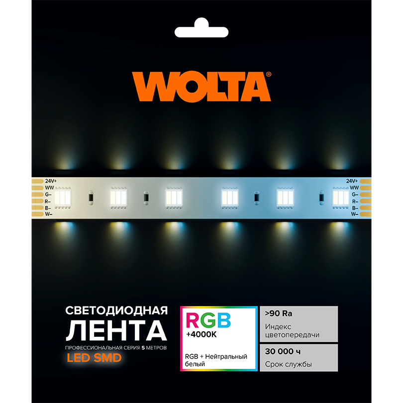 Светодиодная лента WOLTA WLS5050-14,4W/RGBW4000/24H60-01 SMD5050 14,4Вт RGB-W 4000K 24В IP20 60 led/m