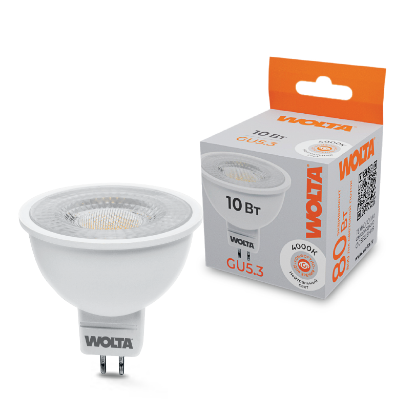 Светодиодная лампа WOLTA WSTD-MR16-220V10W4KGU5.3-L 10Вт 4000K GU5.3 с линзой