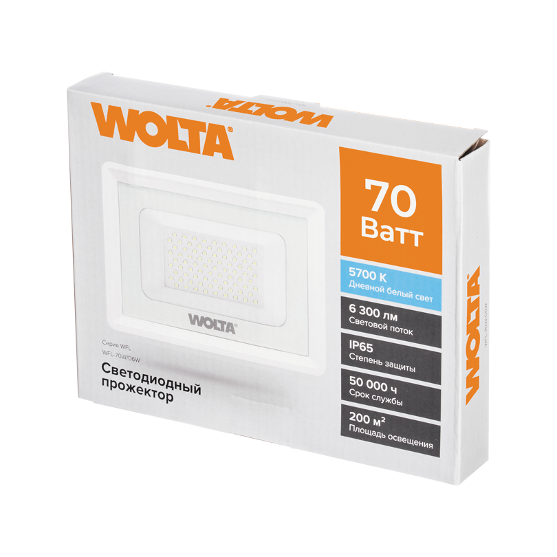 Светодиодный прожектор WOLTA WFL-70W/06W 70Вт 5700К IP65 6300лм белый