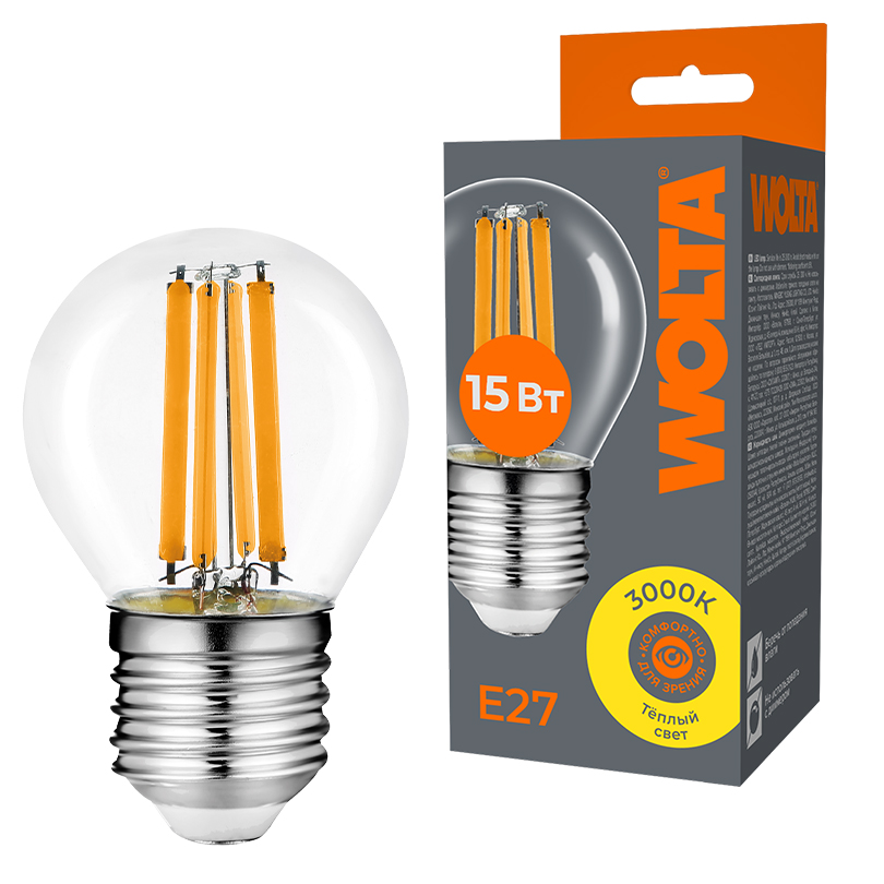 Светодиодная лампа WOLTA FILAMENT WF-G45-15W3KE27 15Вт 3000K Е27