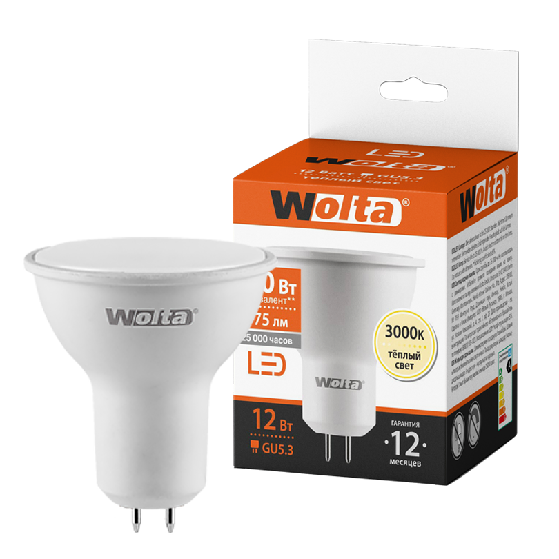 Светодиодная лампа WOLTA 25YPAR16-230-12GU5.3 12Вт 3000K GU5.3