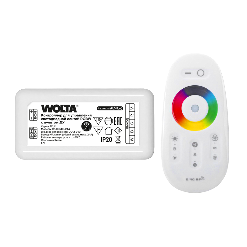 Контроллер 4-канальный WOLTA WLC-C/08-24A для светодиодной ленты RGBW 12-24В, 24А с пультом RF2.4ГГц
