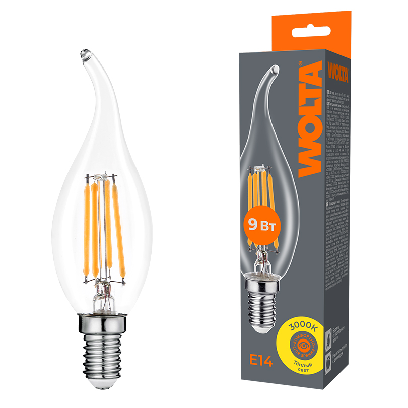 Светодиодная лампа WOLTA FILAMENT WF-CT35-9W3KE14 9Вт 3000K Е14