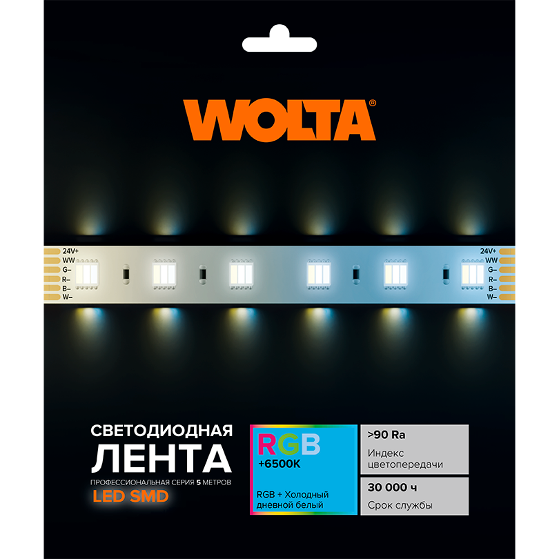 Светодиодная лента WOLTA WLS5050-14,4W/RGBW6500/24H60-01 SMD5050 14,4Вт RGB-W 6500K 24В IP20 60 led/m