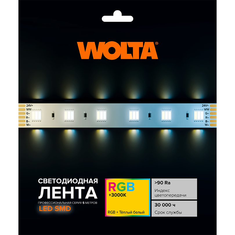 Светодиодная лента WOLTA WLS5050-14,4W/RGBW-3000/24H60-01 SMD5050 14,4Вт RGB-W 3000K 24В IP20 60 led/m