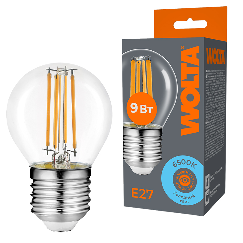 Светодиодная лампа WOLTA FILAMENT WF-G45-9W6KE27 9Вт 6500K Е27
